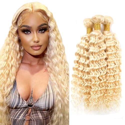 330g Blonde Bundles Human Hair 613 Deep Wave Bundle 28 30 32 Inch 8A