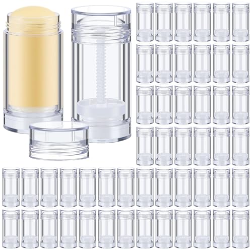50 Pcs 15 ml Empty Deodorant Containers Twistup Filling Stick Plastic Deodorant Container Refillable Bottles Bottomfill Round Lip Balm Tubes Cylinder for Homemade DIY Lip Balm(Clear)