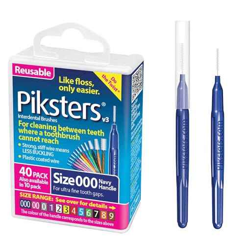 Piksters Interdental Brushes, 40 pk, Size 000, Interdental Tooth Brush for Extremely Tight and Fine Teeth Gaps, Gum Soft Bristles for Plaque Removal, Safe for Braces