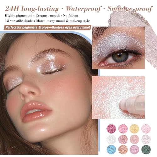 Shimmer Eyeshadow Stick Waterproof - 12 Colors Metallic