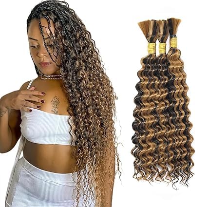 FuivJuix P4/27 Blonde Human Hair Braiding Extensions 3 Bundles 26 Inch Deep Wave