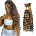 FuivJuix P4/27 Blonde Human Hair Braiding Extensions 3 Bundles 26 Inch Deep Wave