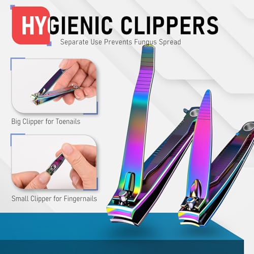 FiriKer Rainbow Nail Clippers Set with Nail File - Fingernail & Toenail Trimmers