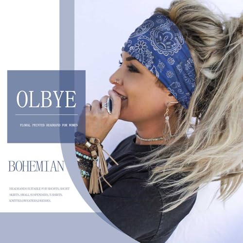 Olbye Wide Boho Headbands Floral Stretch Head Wraps 4-Pack