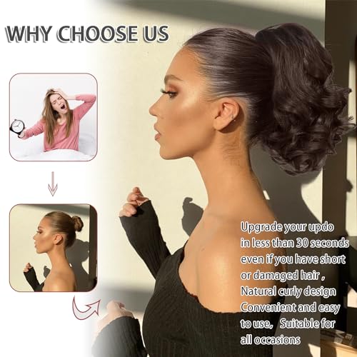 ZERAL Ponytail Extension,10 Inch Drawstring Ponytail,Wavy Curly Short Ponytail Hair Extensions,Natural Wavy Ponytail Wig Synthetic Hairpieces for Women (Brown with Golden Brown Highlights#)