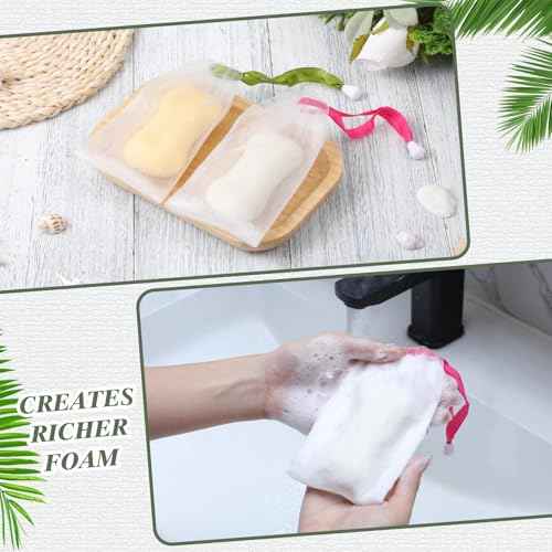 Sunnyray 50 Pcs 10 Colors Mesh Soap Bags Handmade Soap Bubble Bags with Drawstring Exfoliating Mesh Pouch for Foaming and Drying for Shower Body Facial Cleaning Tool