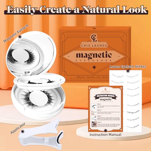 Crislashes Magnetic Eyelashes, 2 Pairs Reusable Magnetic Eyelashes with Applicator Natural Look Magnetic Lashes No Glue Needed Magnetic Eyelashes without Eyeliner (Style A+B) ﻿