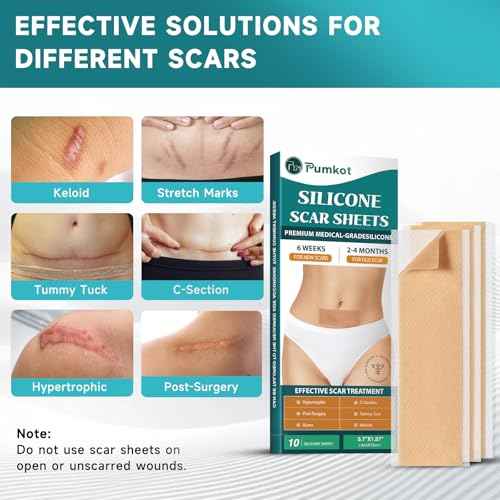 Silicone Scar Sheets, Silicone Scar Tape(5.7¡± x 1.57¡± 10 Pcs), Scar Removal Away Strips for Surgical Scars, Keloid, C-Section, Burn et