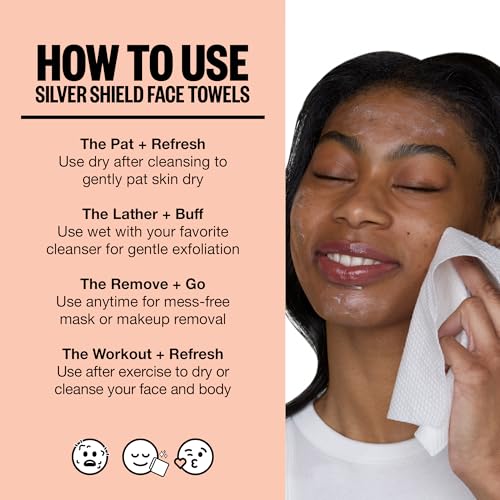PEACE OUT Silver Shield Face Towels, Disposable Facial Towels for Sensitive Skin, Silver Citrate Infused, Dual Sided, Super Absorbent, Biodegradable, 30 Count