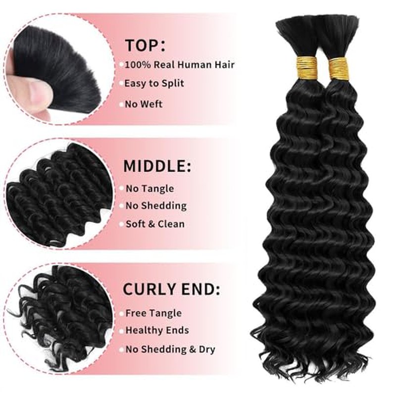 Freiuoke 20 Inch Deep Wave Human Braiding Hair - 2 Bundles