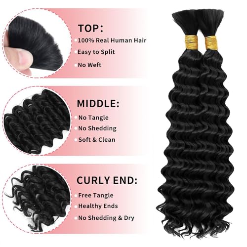 Freiuoke 26-Inch Deep Wave Braiding Hair - Natural Black Bulk Extensions
