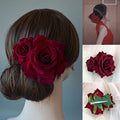 Rose Flower Hair Comb Bohemian Hairpin Wine Red