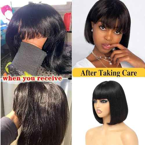 Lusina Short Bob Wig Human Hair Glueless 2x4 HD Lace Colsure Wigs, Ready to Go Wigs For Women Beginner Friendly (Black, 14 Inch)