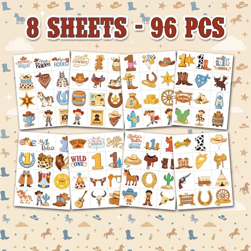 96 PCS My First Rodeo Cowboy Temporary Tattoos for Kids