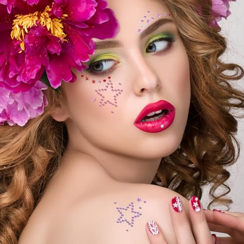 7-Pack Self-Adhesive Star Face Gems with Tweezers