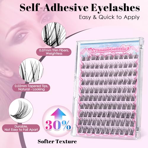 Self-Adhesive Cluster Lashes 120Pcs 10-16mm C-Curl Pre Glued