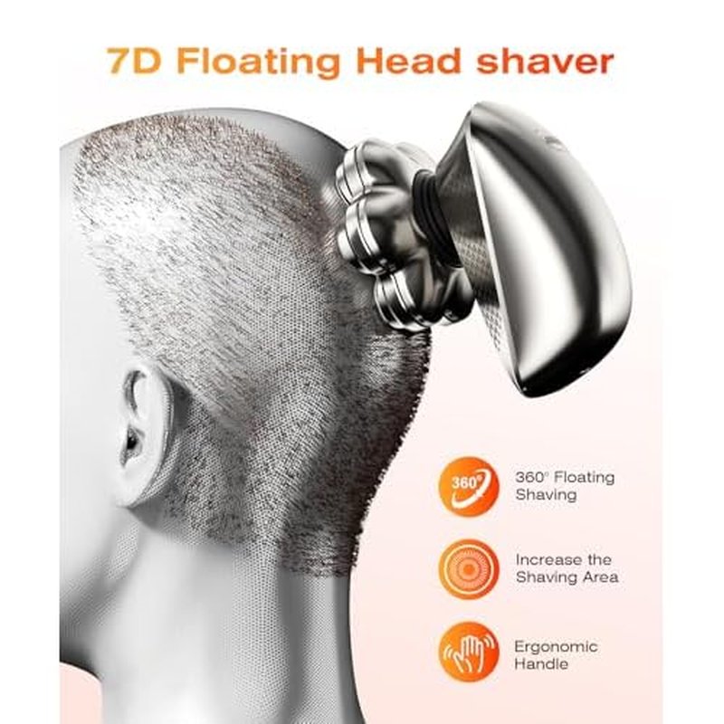 7D Head Shavers for Bald Men, IPX7 Waterproof Wet or Dry Electric Razor for Men/Women, 5-in-1 Detachable Head Shaver, Grooming Kit, LED Display/Type-C Charge, Travel-Friendly, Portable