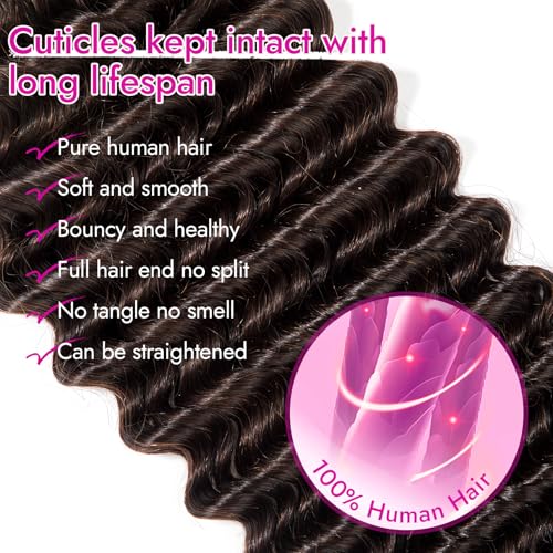 Gopukso Deep Wave Human Braiding Hair - Dark Brown 22 Inch, 4 Bundles for Boho Braids