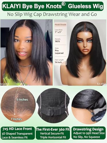 KLAIYI Yaki Straight Bob Wig - 12 Inch Glueless Lace Front