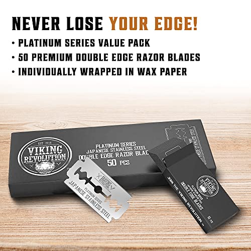 50 Count Double Edge Razor Blades - Men's Safety for Shaving Platinum Japanese Stainless Steel a Smooth, Precise and Clean Shave