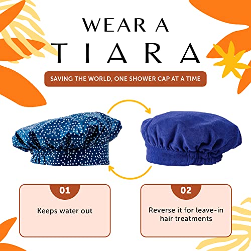 TIARA 2-in-1 Luxury Shower Cap for Women Reusable Waterproof ? Hair Cap for Long & Short Hair ? All Size Fit Flexi Shower Cap, Terry Lined Leakproof Cloth (Patented), Soft & Breathable