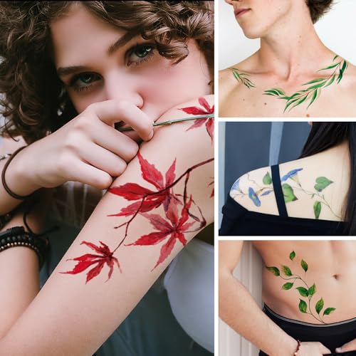 6 Sheet Watercolor Leaf Temporary Tattoos for Women