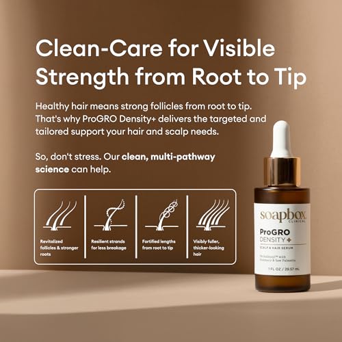 Soapbox ProGRO Density+ Hair Thickening Serum | Lightweight Scalp Serum for Thinning Hair | Supports Fuller-Looking, Stronger Hair, Clean Vegan Formula | 1 Month Supply, 1 oz
