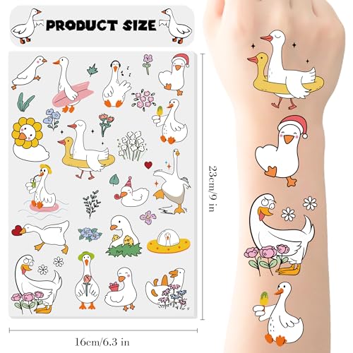 Silly Duck Temporary Tattoos Kids - 160+ Pcs Funny Goose Tattoo Party Decorations Fake Temp Stickers One Goose Birthday Decor for Kids Baby Boys Girls Geese Animals Duck Theme Gifts Supplies Favors