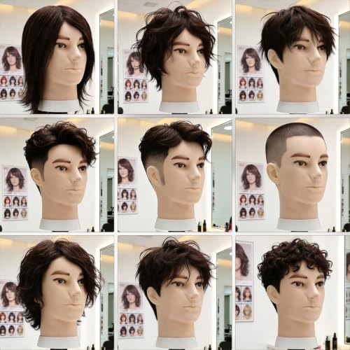 8" Real Hair Male Mannequin Head for Barber Training & Styling