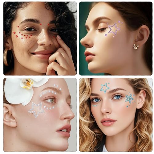 7-Pack Self-Adhesive Star Face Gems with Tweezers