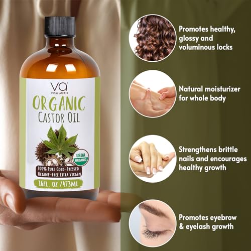 Organic Castor Oil Cold Pressed 16oz Glass Bottle with Pump