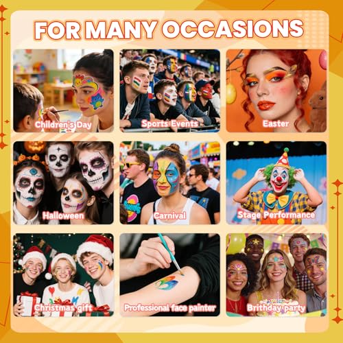 28-Color Face Paint Kit with Brushes, Stencils & Sponges