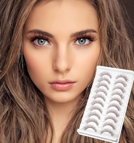 Brown Cat Eye Faux Mink False Lashes - 10 Pairs, Clear Band