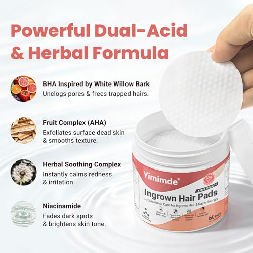 Ingrown Hair Treatment Pads - Salicylic & Glycolic Acid, 60 Pads