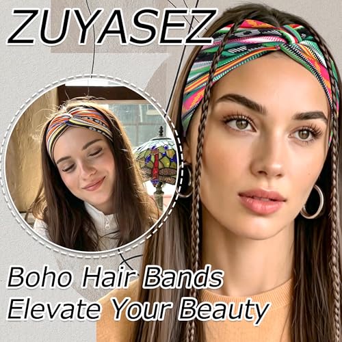 Boho Headbands for Women, 4-Pack Wide Stretch Hair Bands