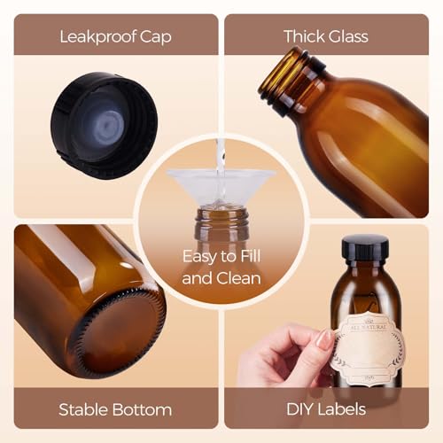 12 Pack 4 oz Amber Glass Bottles for Homemade Extracts & Oils