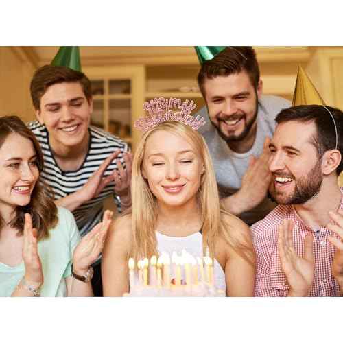 AOPRIE Silver Pink Rhinestone Birthday Tiara & Crowns for Women & Girls, 2 Pack