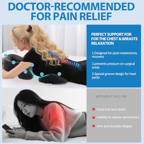 Breast Pillow and Face Down Pillow for Massage Set, Women's Massage Bolster Sleeping for Bed with Non-Slip Bottom, Home Head Chest Cushion for SPA-Dark Gray