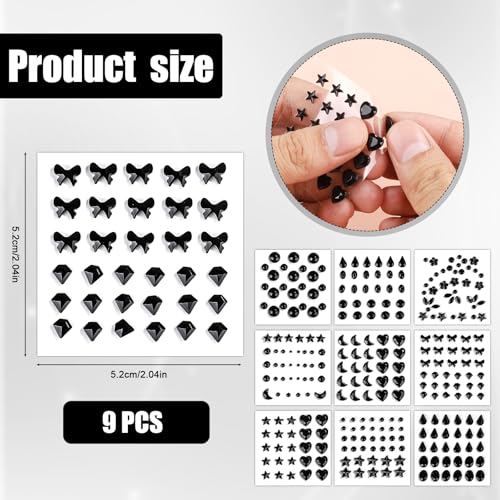 9 Sheets Face Gemstone Stickers, Self Adhesive Rhinestones Face Diamonds Jewels Gems Stick on Rhinestone Embellishment Stickers for Makeup Party Festival