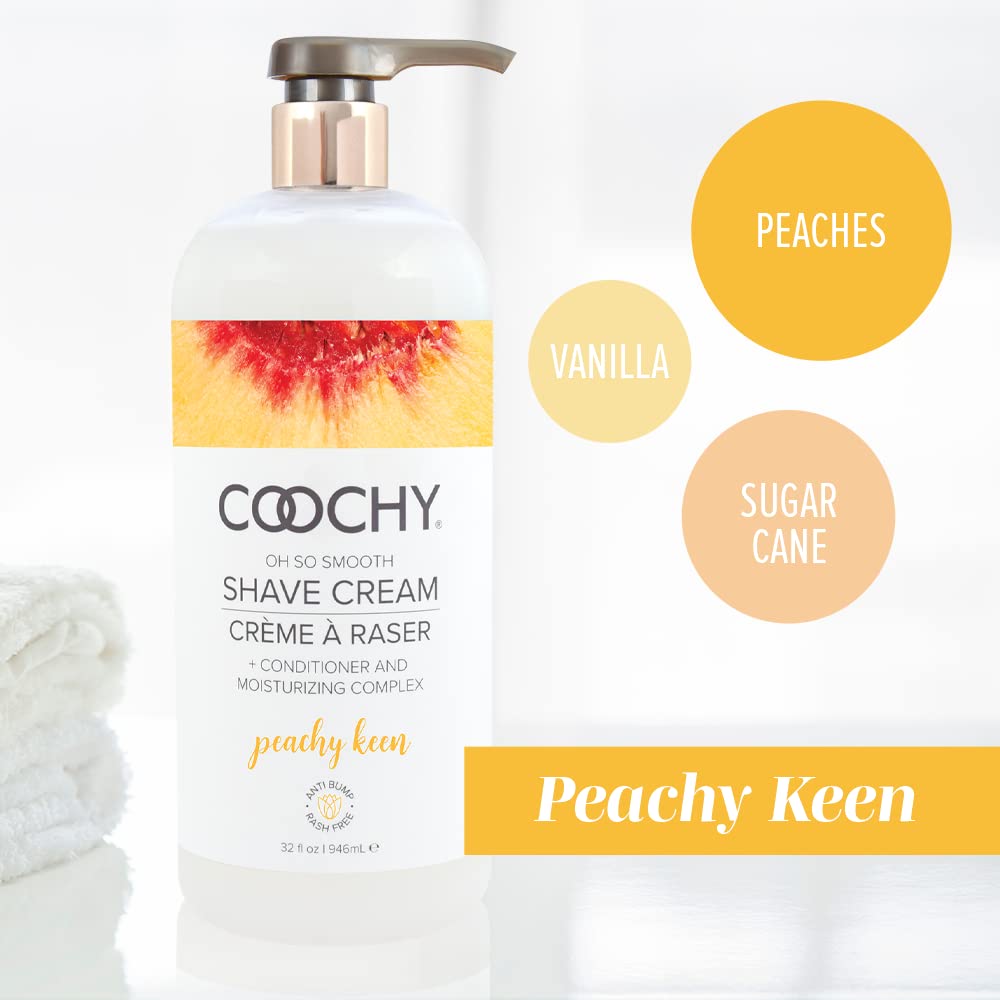 Coochy Intimate Shaving Cream | Shave Conditioner & Moisturizer for Face & Body | Ideal for Sensitive Skin Care, Anti-Bump | Peachy Keen, 32 oz