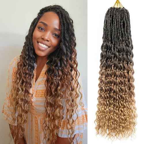30 Inch Goddess Locs Crochet Hair 8 Packs New Soft Faux Locs Crochet Braids Deep Wave Pre Looped Hair Extensions for Black Women(3T3027/8PCS/30inch)