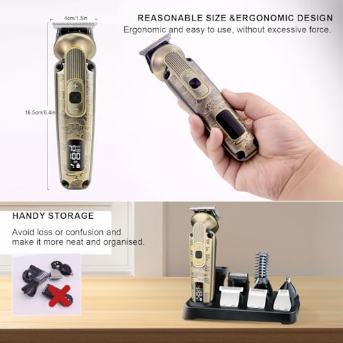 Hatteker Beard Trimmer Mustache Trimmer for Men 8 in 1 Adjustable Speed Waterproof Hair Clipper T-Blade Electic Razor Shavers Cordless Mens Gift Grooming Kit with Face Nose Body (Bronze)