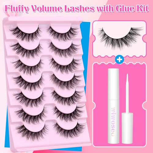 Wispy False Eyelashes Kit with Lash Glue - 7 Pairs Cat Eye