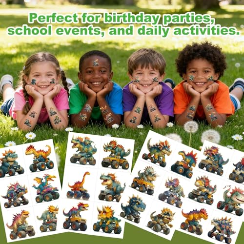 117 Dinosaur Monster Truck Temporary Tattoos for Kids