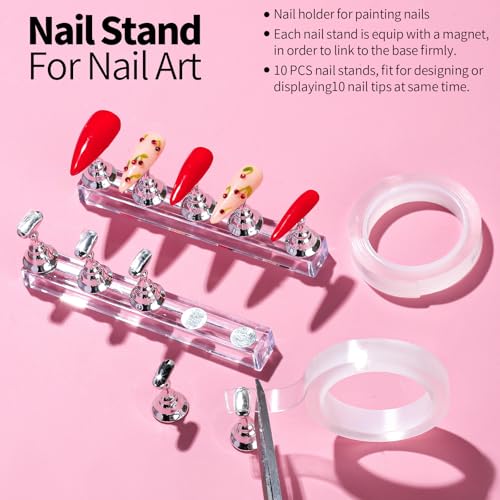 Fandamei Nail Art Pens & Brushes Set – 5 flat, 3 drawing, 3 liner Brushes, 5 dotting tools, nail art stand & palette