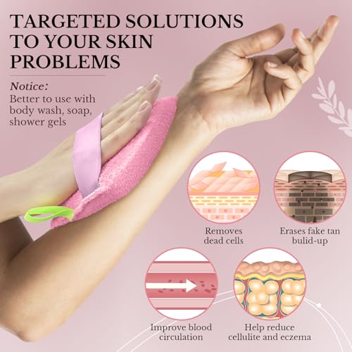 MIG4U Exfoliating Body Scrubber Sponge Exfoliate Dead Skin Bath Sponge for Shower, Luxury Foaming Skin Scrubber for Women Men, 3 Pack Macaroon