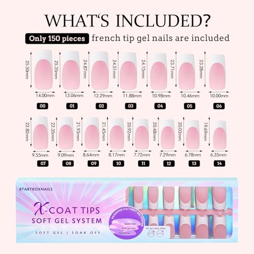 BTArtboxnails French Gel Nail Tips - French Tip Press on Nails Brown Medium Coffin XCOATTIPS Pre-applied Tip Primer & Base Coat, No Need to File Fake Nails for Nail Art DIY