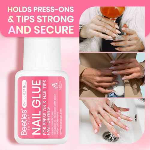 Beetles 10ML Super Strong Nail Glue for Press Ons, Nail Tips, Acrylic Nails No Uv Light Needed Nail Bond Brush in Nail Glue for Press On Nails Fake Nails Long Lasting for Beginners DIY Home