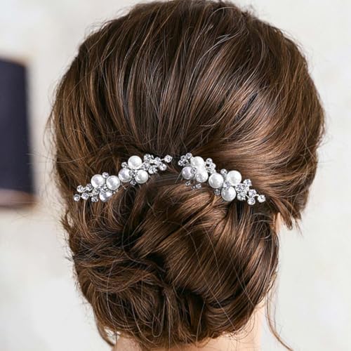 Wedding Pearl Hair Comb Set - Bride Rhinestone Headpiece (2 Pack)
