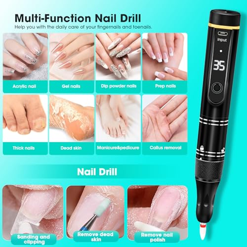 LIERKISS Cordless Electric Nail Drill Kit 35000RPM for Manicure & Pedicure